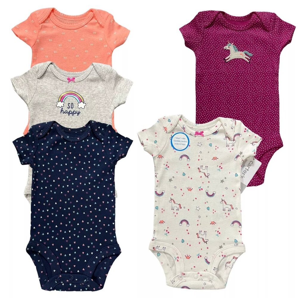 Carters Baby Girls Bodysuits Size 12 Months‎ Multicolor Soft Comfortable 5 Pack
